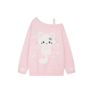 One-Shoulder Fluffy White Strap Sweater